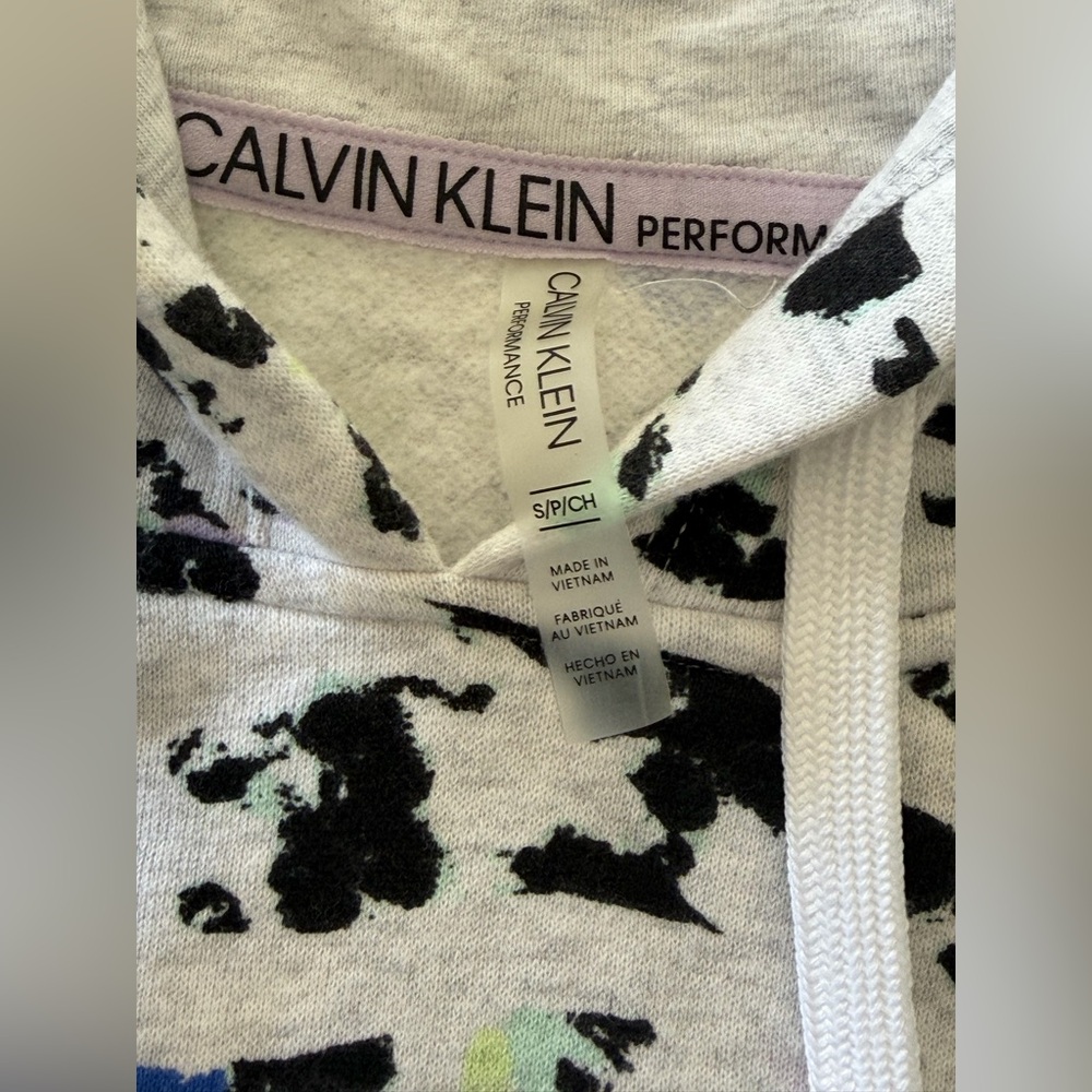 Calvin Klein Performance Cropped Hoodie Colorful Sketchy Animal Print Size Small - Picture 9 of 11